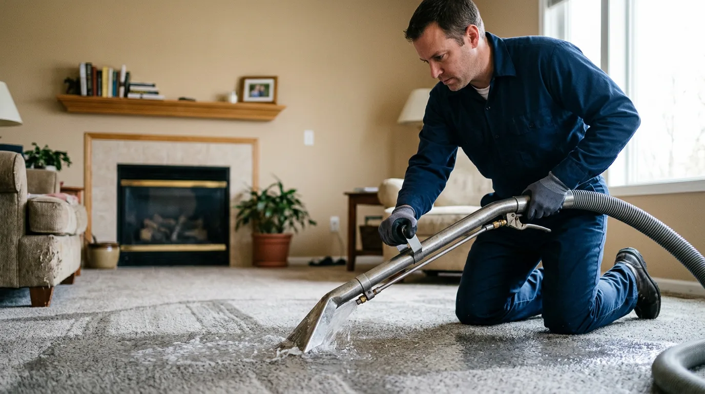 Water damage restoration technician working near Plymouth, IL